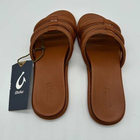 Olukai Tiare Slide Women’s Sandals Size 9 Fox Brown Comfort Leather Slip-On NWT - Picture 6 of 9